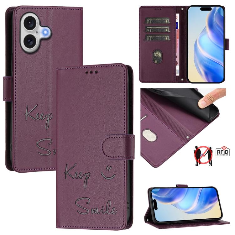 微笑浮雕 RFID 皮革手機殼，適用於 iPhone 17 Pro Max、iPhone 17 Pro、iPhone 17、iPhone Air、iPhone SE 2024、iPhone 16 Pro Max、iPhone 16 Pro、iPhone 16 Plus