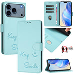 微笑浮雕 RFID 皮革手機殼，適用於 iPhone 17 Pro Max、iPhone 17 Pro、iPhone 17、iPhone Air、iPhone SE 2024、iPhone 16 Pro Max、iPhone 16 Pro、iPhone 16 Plus