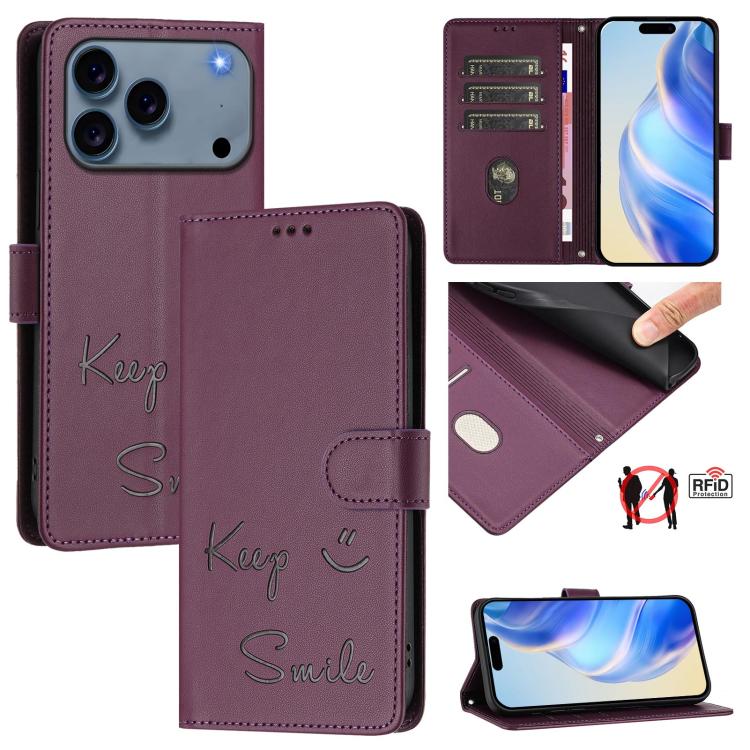 微笑浮雕 RFID 皮革手機殼，適用於 iPhone 17 Pro Max、iPhone 17 Pro、iPhone 17、iPhone Air、iPhone SE 2024、iPhone 16 Pro Max、iPhone 16 Pro、iPhone 16 Plus
