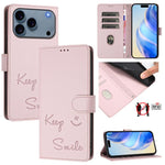 微笑浮雕 RFID 皮革手機殼，適用於 iPhone 17 Pro Max、iPhone 17 Pro、iPhone 17、iPhone Air、iPhone SE 2024、iPhone 16 Pro Max、iPhone 16 Pro、iPhone 16 Plus