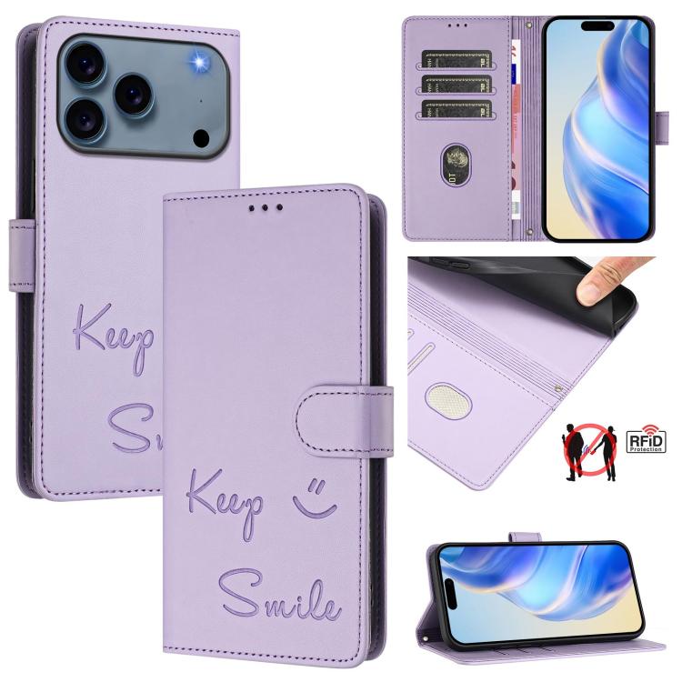 微笑浮雕 RFID 皮革手機殼，適用於 iPhone 17 Pro Max、iPhone 17 Pro、iPhone 17、iPhone Air、iPhone SE 2024、iPhone 16 Pro Max、iPhone 16 Pro、iPhone 16 Plus