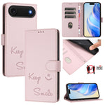 微笑浮雕 RFID 皮革手機殼，適用於 iPhone 17 Pro Max、iPhone 17 Pro、iPhone 17、iPhone Air、iPhone SE 2024、iPhone 16 Pro Max、iPhone 16 Pro、iPhone 16 Plus