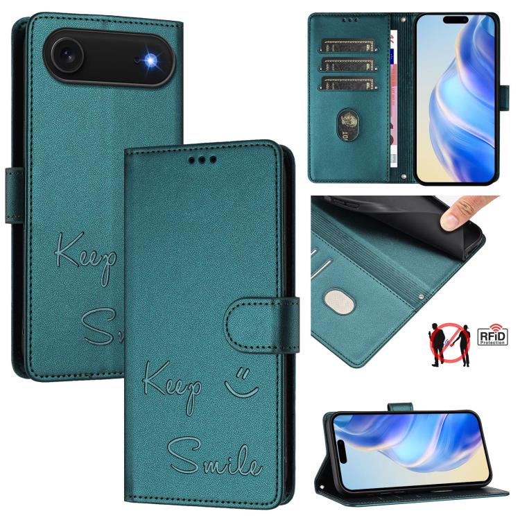 微笑浮雕 RFID 皮革手機殼，適用於 iPhone 17 Pro Max、iPhone 17 Pro、iPhone 17、iPhone Air、iPhone SE 2024、iPhone 16 Pro Max、iPhone 16 Pro、iPhone 16 Plus