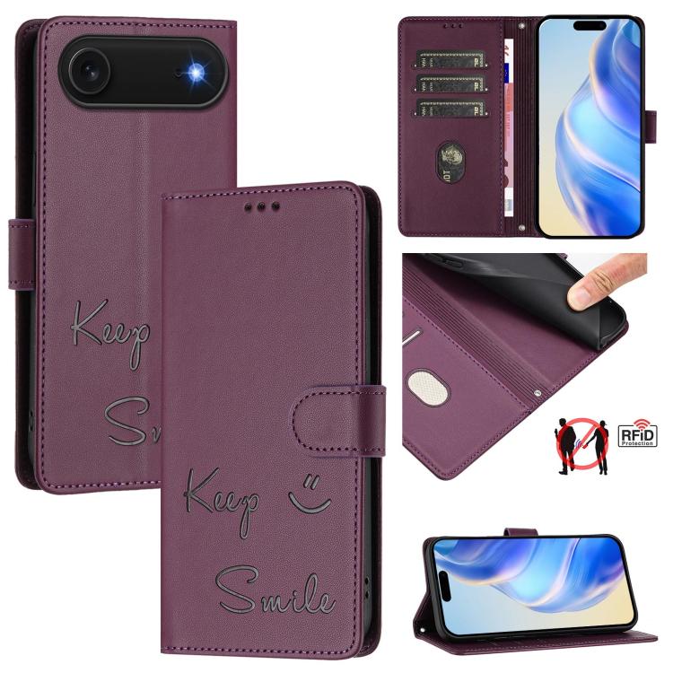 微笑浮雕 RFID 皮革手機殼，適用於 iPhone 17 Pro Max、iPhone 17 Pro、iPhone 17、iPhone Air、iPhone SE 2024、iPhone 16 Pro Max、iPhone 16 Pro、iPhone 16 Plus