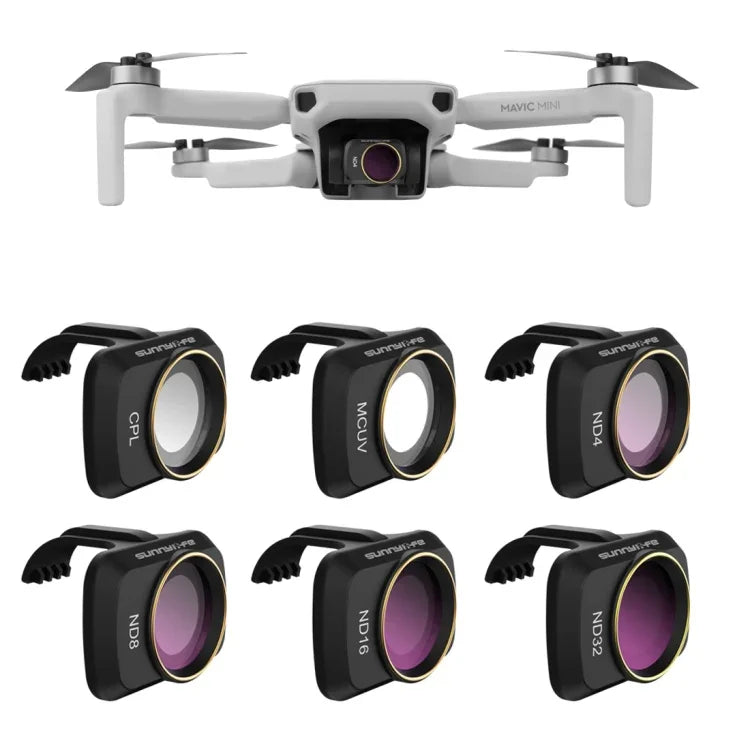 Sunnylife MM-FI9258 適用於DJI Mavic mini 6合1 無人機 MCUV+CPL+ND4+ND8+ND16+ND32 鏡頭濾鏡，MCUV+CPL+ND4+ND8+ND16+ND32
