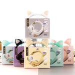 Cat Ears Bluetooth Wireless Headphones Gaming Headset with Light