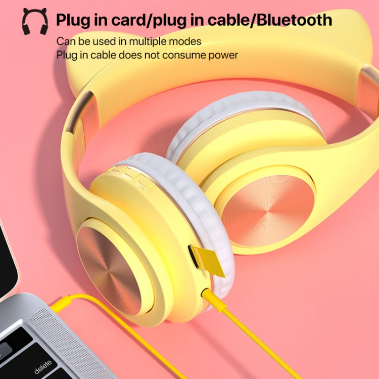 Cat Ears Bluetooth Wireless Headphones Gaming Headset with Light