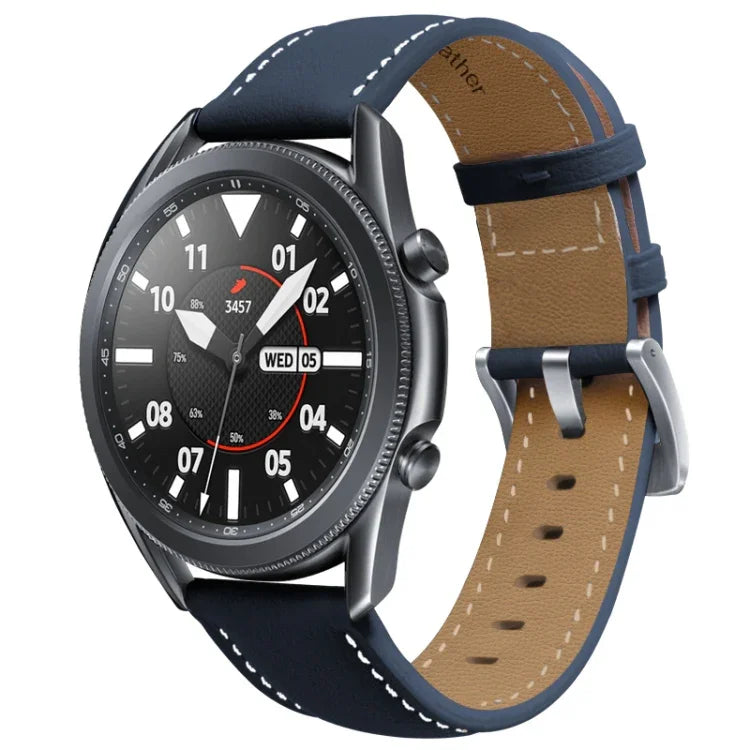 真皮銀色錶扣替換錶帶，適用於 Samsung Galaxy Watch3 45mm，適用於 Samsung Galaxy Watch3 41mm
