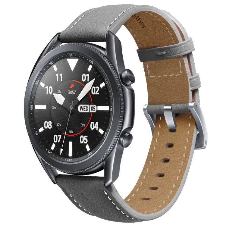 真皮銀色錶扣替換錶帶，適用於 Samsung Galaxy Watch3 45mm，適用於 Samsung Galaxy Watch3 41mm