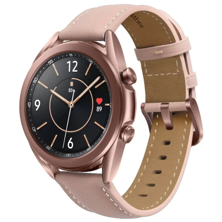 真皮銀色錶扣替換錶帶，適用於 Samsung Galaxy Watch3 45mm，適用於 Samsung Galaxy Watch3 41mm