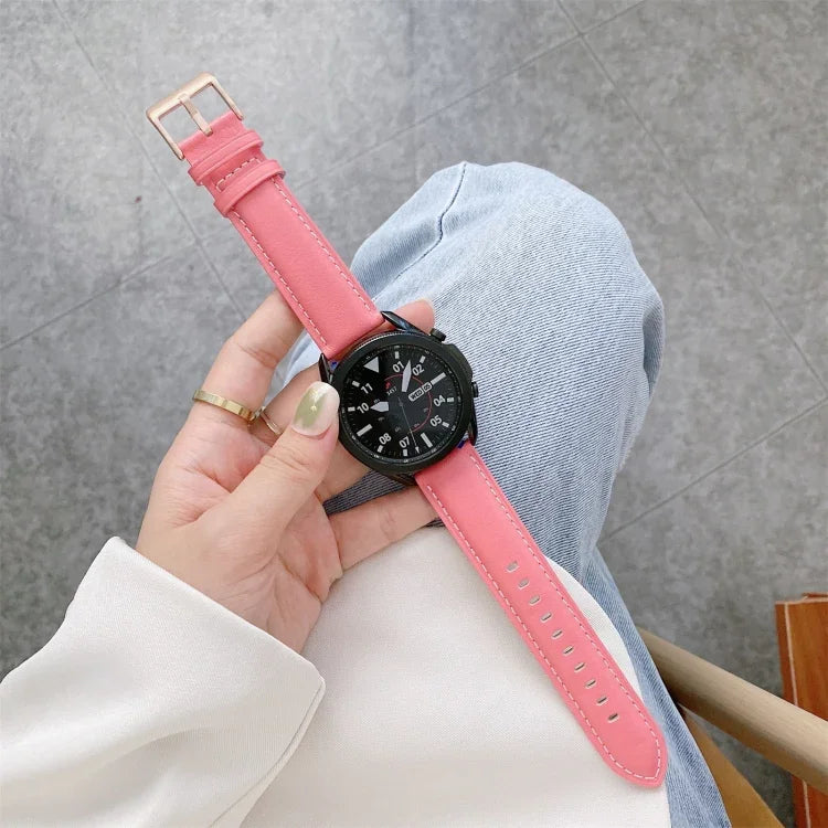 真皮銀色錶扣替換錶帶，適用於 Samsung Galaxy Watch3 45mm，適用於 Samsung Galaxy Watch3 41mm