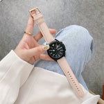 真皮銀色錶扣替換錶帶，適用於 Samsung Galaxy Watch3 45mm，適用於 Samsung Galaxy Watch3 41mm