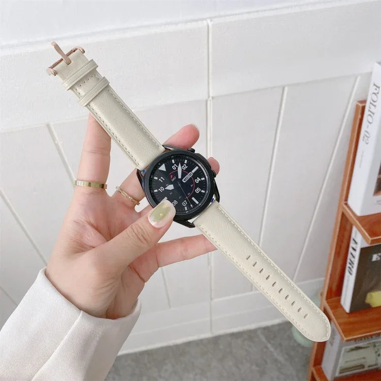 真皮銀色錶扣替換錶帶，適用於 Samsung Galaxy Watch3 45mm，適用於 Samsung Galaxy Watch3 41mm