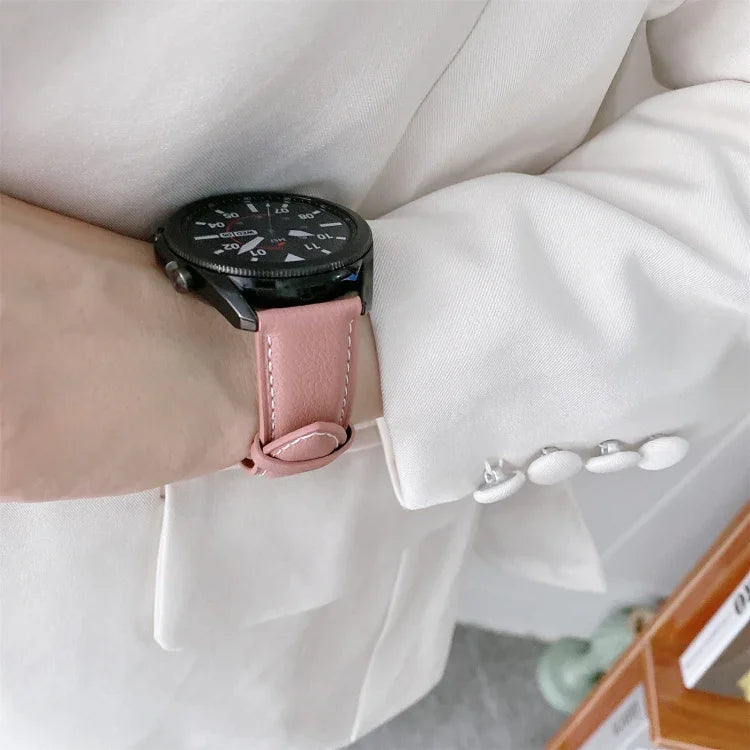 真皮銀色錶扣替換錶帶，適用於 Samsung Galaxy Watch3 45mm，適用於 Samsung Galaxy Watch3 41mm