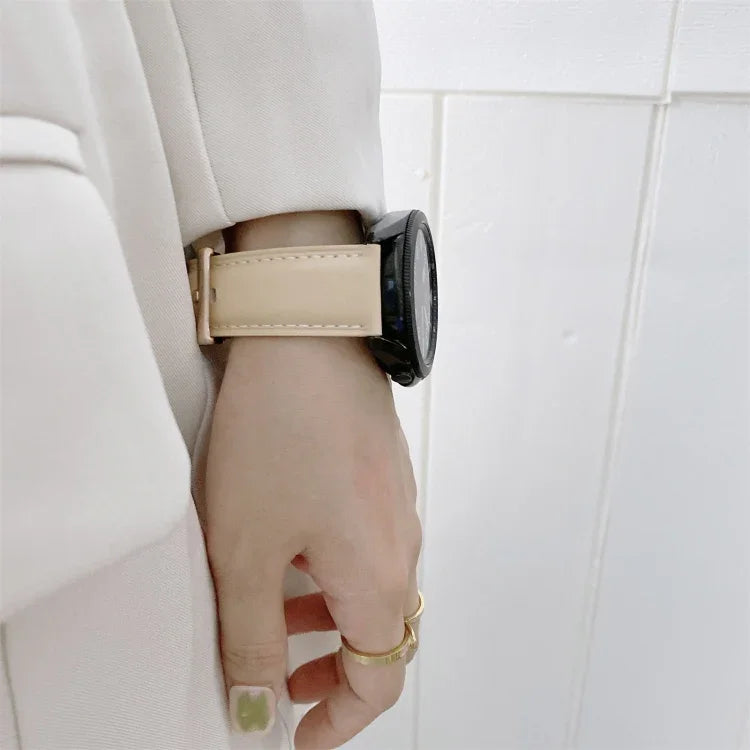 真皮銀色錶扣替換錶帶，適用於 Samsung Galaxy Watch3 45mm，適用於 Samsung Galaxy Watch3 41mm