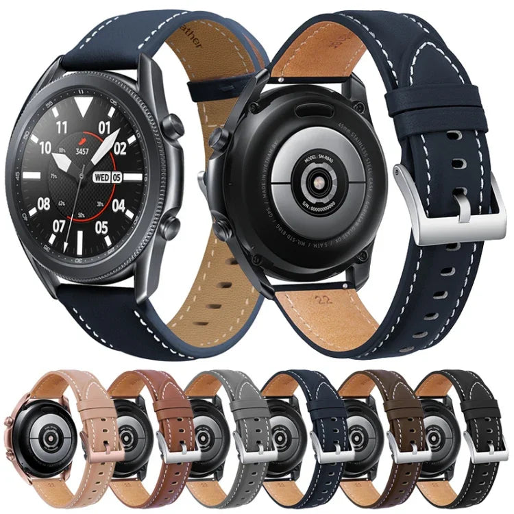 真皮銀色錶扣替換錶帶，適用於 Samsung Galaxy Watch3 45mm，適用於 Samsung Galaxy Watch3 41mm