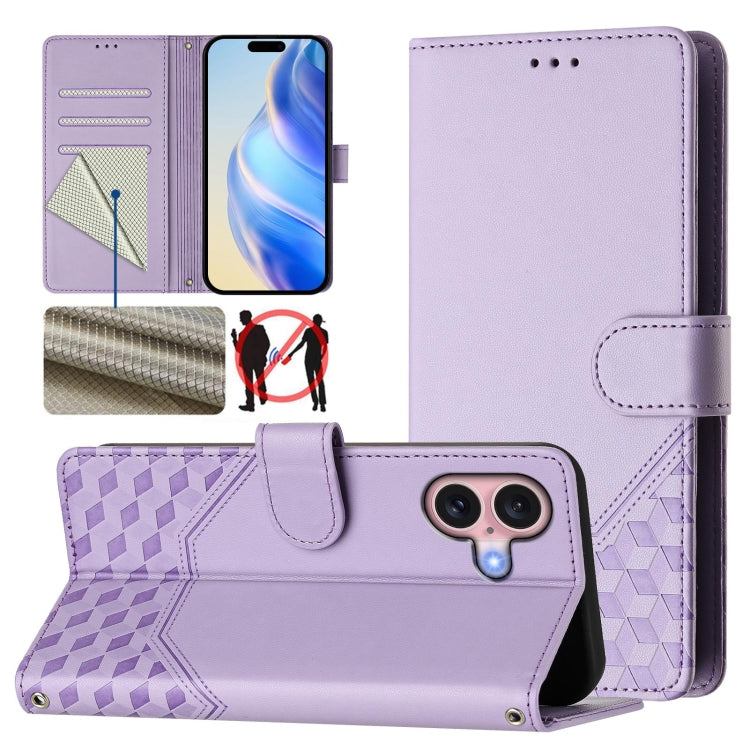 蜂巢壓紋RFID皮革手機殼，適用於iPhone 17e / 16e、iPhone 17 Pro Max、iPhone 17 Pro、iPhone 17、iPhone Air、iPhone 16 Pro Max、iPhone 16 Pro、iPhone 16 Plus