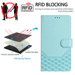 蜂巢浮雕 RFID 皮革手機殼，適用於 iPhone 14 Pro Max、iPhone SE 2022 / 2020 / 8 / 7、iPhone 13 Pro Max、iPhone 13 Pro、iPhone 13 mini、iPhone 12 / 12 Pro、iPhone 12 Pro Max、iPhone 12 mini