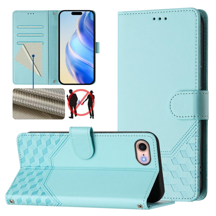 蜂巢浮雕 RFID 皮革手機殼，適用於 iPhone 14 Pro Max、iPhone SE 2022 / 2020 / 8 / 7、iPhone 13 Pro Max、iPhone 13 Pro、iPhone 13 mini、iPhone 12 / 12 Pro、iPhone 12 Pro Max、iPhone 12 mini