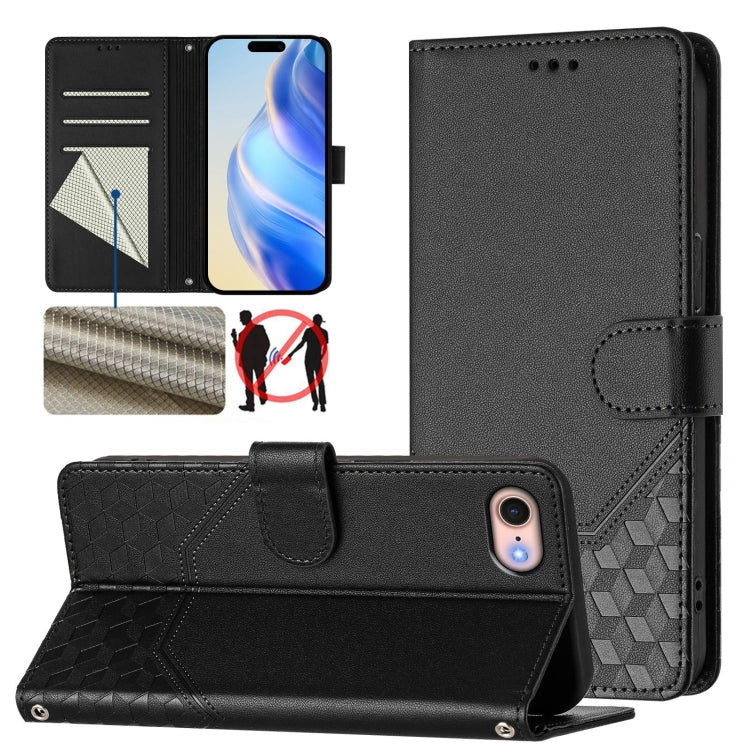 蜂巢浮雕 RFID 皮革手機殼，適用於 iPhone 14 Pro Max、iPhone SE 2022 / 2020 / 8 / 7、iPhone 13 Pro Max、iPhone 13 Pro、iPhone 13 mini、iPhone 12 / 12 Pro、iPhone 12 Pro Max、iPhone 12 mini