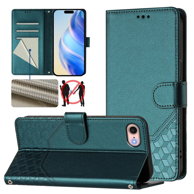 蜂巢浮雕 RFID 皮革手機殼，適用於 iPhone 14 Pro Max、iPhone SE 2022 / 2020 / 8 / 7、iPhone 13 Pro Max、iPhone 13 Pro、iPhone 13 mini、iPhone 12 / 12 Pro、iPhone 12 Pro Max、iPhone 12 mini