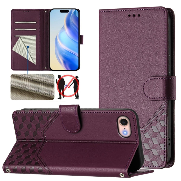 蜂巢浮雕 RFID 皮革手機殼，適用於 iPhone 14 Pro Max、iPhone SE 2022 / 2020 / 8 / 7、iPhone 13 Pro Max、iPhone 13 Pro、iPhone 13 mini、iPhone 12 / 12 Pro、iPhone 12 Pro Max、iPhone 12 mini