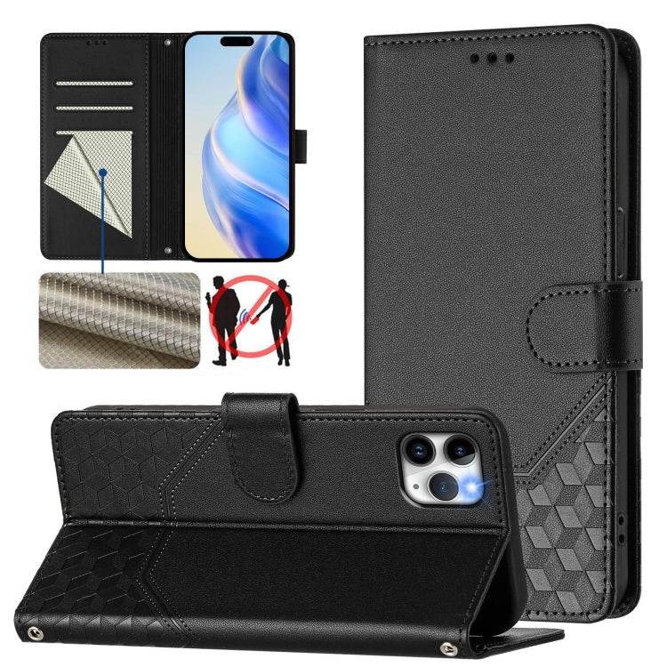蜂巢浮雕 RFID 皮革手機殼，適用於 iPhone 11 Pro Max、iPhone 11、iPhone 11 Pro、iPhone X / XS、iPhone XR、iPhone XS Max、iPhone 8 Plus / 7 Plus