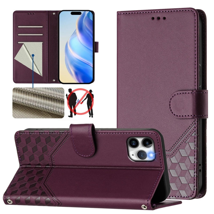 蜂巢浮雕 RFID 皮革手機殼，適用於 iPhone 11 Pro Max、iPhone 11、iPhone 11 Pro、iPhone X / XS、iPhone XR、iPhone XS Max、iPhone 8 Plus / 7 Plus