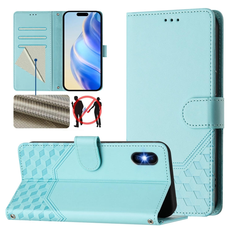 蜂巢浮雕 RFID 皮革手機殼，適用於 iPhone 11 Pro Max、iPhone 11、iPhone 11 Pro、iPhone X / XS、iPhone XR、iPhone XS Max、iPhone 8 Plus / 7 Plus