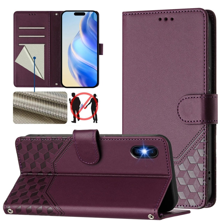 蜂巢浮雕 RFID 皮革手機殼，適用於 iPhone 11 Pro Max、iPhone 11、iPhone 11 Pro、iPhone X / XS、iPhone XR、iPhone XS Max、iPhone 8 Plus / 7 Plus