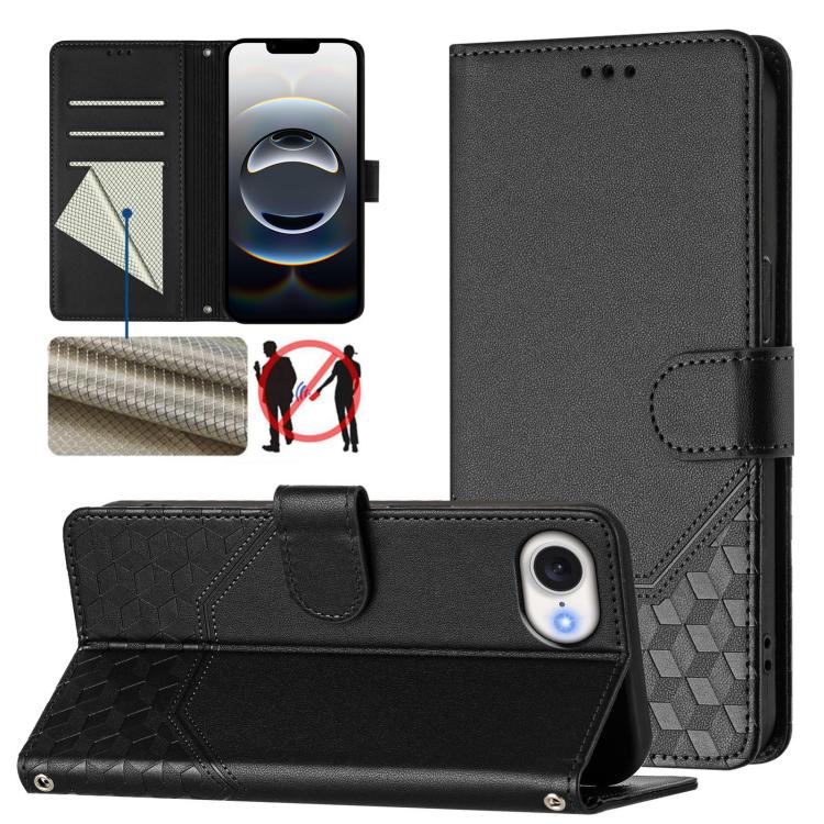 蜂巢壓紋RFID皮革手機殼，適用於iPhone 17e / 16e、iPhone 17 Pro Max、iPhone 17 Pro、iPhone 17、iPhone Air、iPhone 16 Pro Max、iPhone 16 Pro、iPhone 16 Plus