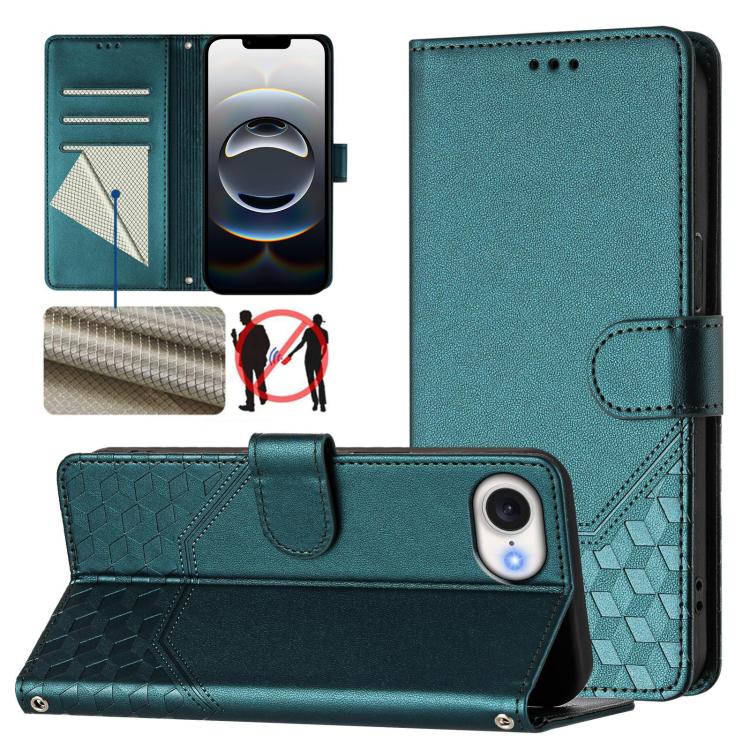 蜂巢壓紋RFID皮革手機殼，適用於iPhone 17e / 16e、iPhone 17 Pro Max、iPhone 17 Pro、iPhone 17、iPhone Air、iPhone 16 Pro Max、iPhone 16 Pro、iPhone 16 Plus