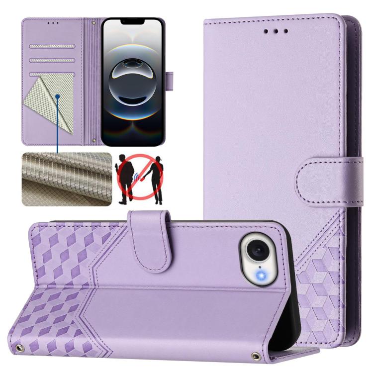 蜂巢壓紋RFID皮革手機殼，適用於iPhone 17e / 16e、iPhone 17 Pro Max、iPhone 17 Pro、iPhone 17、iPhone Air、iPhone 16 Pro Max、iPhone 16 Pro、iPhone 16 Plus