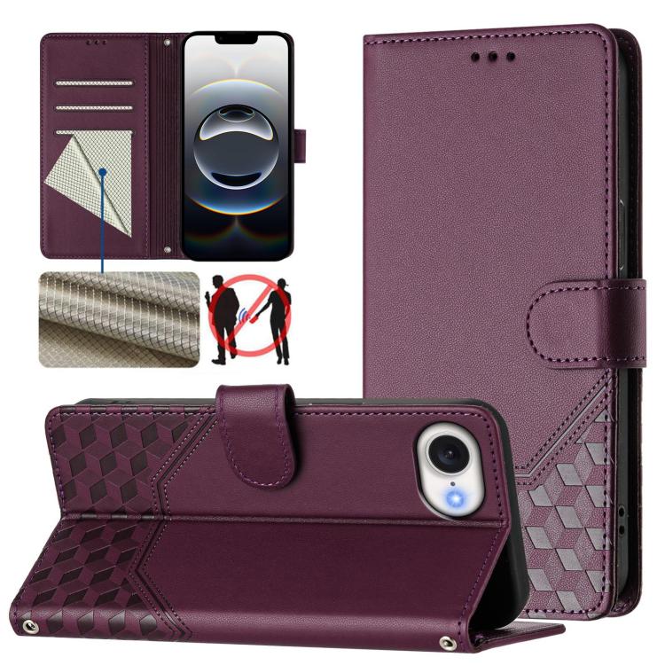 蜂巢壓紋RFID皮革手機殼，適用於iPhone 17e / 16e、iPhone 17 Pro Max、iPhone 17 Pro、iPhone 17、iPhone Air、iPhone 16 Pro Max、iPhone 16 Pro、iPhone 16 Plus