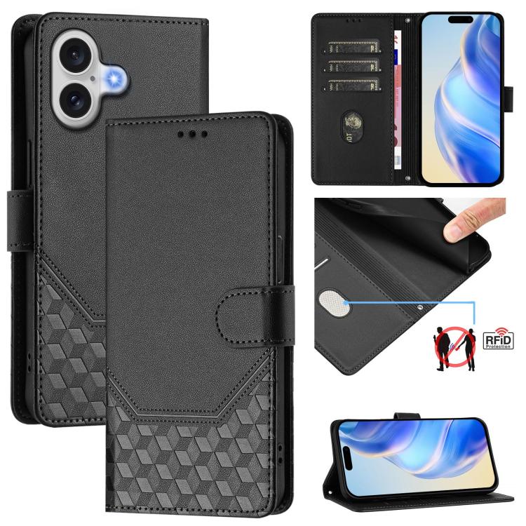 蜂巢壓紋RFID皮革手機殼，適用於iPhone 17e / 16e、iPhone 17 Pro Max、iPhone 17 Pro、iPhone 17、iPhone Air、iPhone 16 Pro Max、iPhone 16 Pro、iPhone 16 Plus
