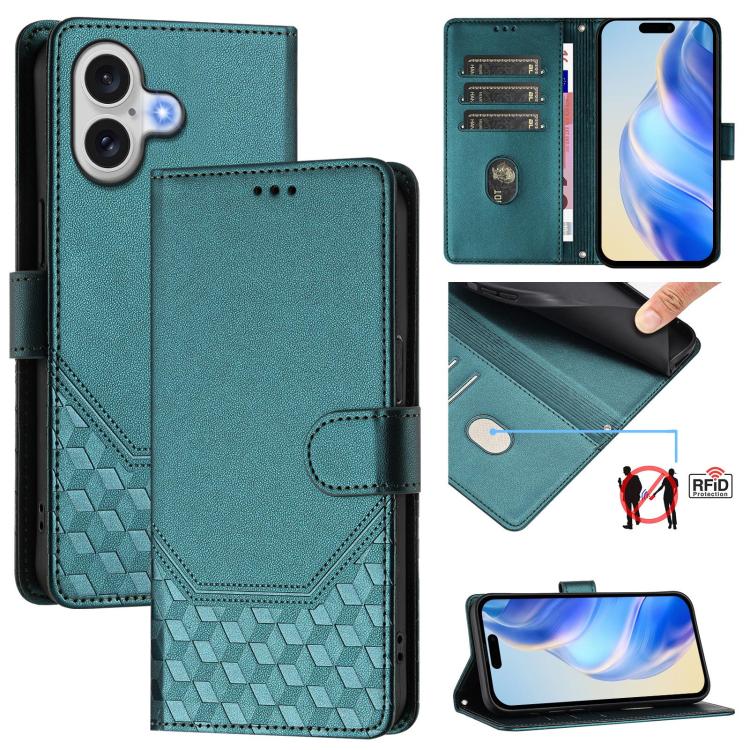 蜂巢壓紋RFID皮革手機殼，適用於iPhone 17e / 16e、iPhone 17 Pro Max、iPhone 17 Pro、iPhone 17、iPhone Air、iPhone 16 Pro Max、iPhone 16 Pro、iPhone 16 Plus