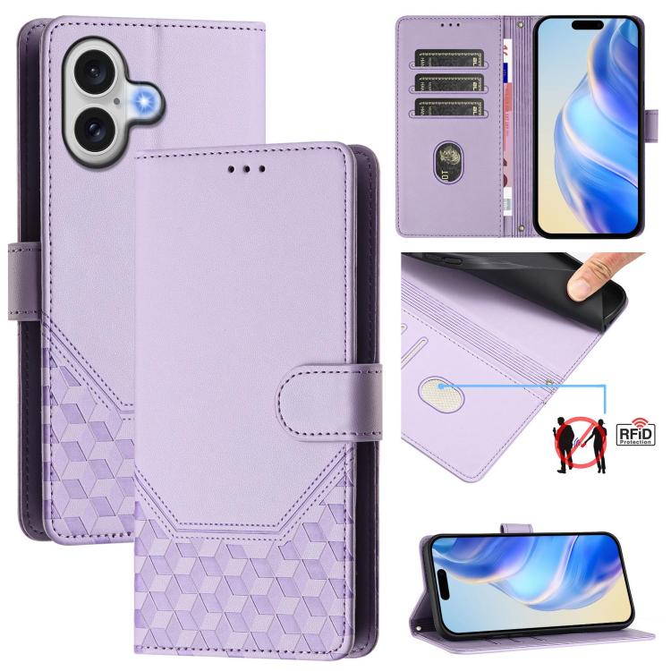 蜂巢壓紋RFID皮革手機殼，適用於iPhone 17e / 16e、iPhone 17 Pro Max、iPhone 17 Pro、iPhone 17、iPhone Air、iPhone 16 Pro Max、iPhone 16 Pro、iPhone 16 Plus
