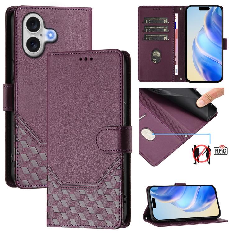 蜂巢壓紋RFID皮革手機殼，適用於iPhone 17e / 16e、iPhone 17 Pro Max、iPhone 17 Pro、iPhone 17、iPhone Air、iPhone 16 Pro Max、iPhone 16 Pro、iPhone 16 Plus