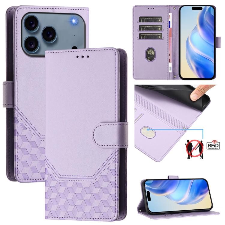 蜂巢壓紋RFID皮革手機殼，適用於iPhone 17e / 16e、iPhone 17 Pro Max、iPhone 17 Pro、iPhone 17、iPhone Air、iPhone 16 Pro Max、iPhone 16 Pro、iPhone 16 Plus