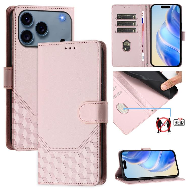 蜂巢壓紋RFID皮革手機殼，適用於iPhone 17e / 16e、iPhone 17 Pro Max、iPhone 17 Pro、iPhone 17、iPhone Air、iPhone 16 Pro Max、iPhone 16 Pro、iPhone 16 Plus
