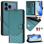 蜂巢壓紋RFID皮革手機殼，適用於iPhone 17e / 16e、iPhone 17 Pro Max、iPhone 17 Pro、iPhone 17、iPhone Air、iPhone 16 Pro Max、iPhone 16 Pro、iPhone 16 Plus