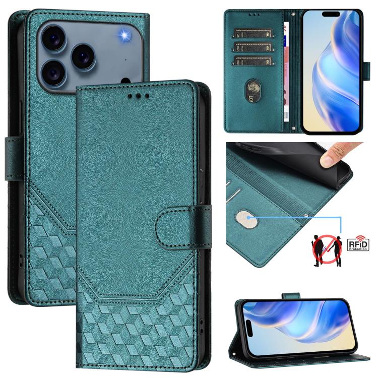 蜂巢壓紋RFID皮革手機殼，適用於iPhone 17e / 16e、iPhone 17 Pro Max、iPhone 17 Pro、iPhone 17、iPhone Air、iPhone 16 Pro Max、iPhone 16 Pro、iPhone 16 Plus