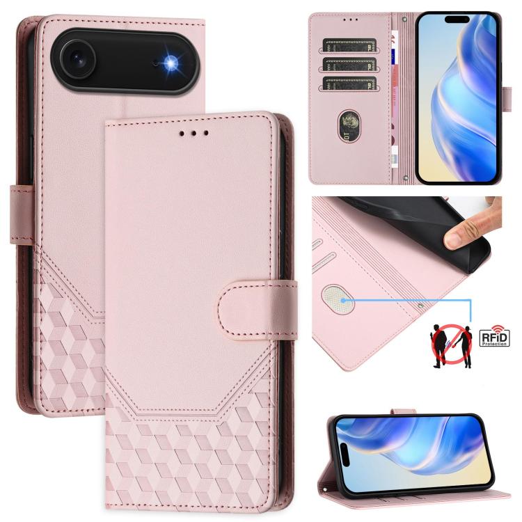 蜂巢壓紋RFID皮革手機殼，適用於iPhone 17e / 16e、iPhone 17 Pro Max、iPhone 17 Pro、iPhone 17、iPhone Air、iPhone 16 Pro Max、iPhone 16 Pro、iPhone 16 Plus