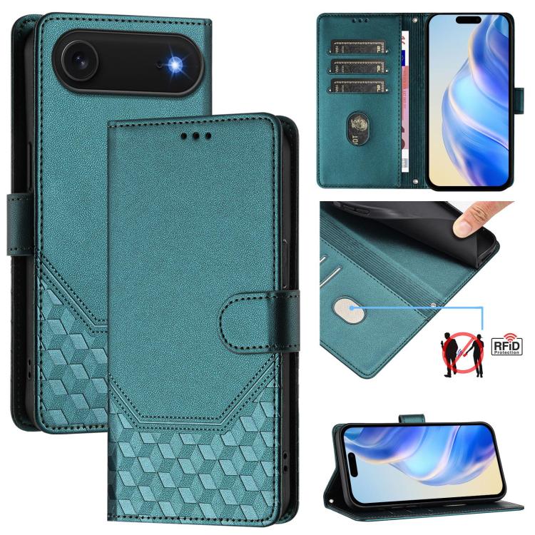 蜂巢壓紋RFID皮革手機殼，適用於iPhone 17e / 16e、iPhone 17 Pro Max、iPhone 17 Pro、iPhone 17、iPhone Air、iPhone 16 Pro Max、iPhone 16 Pro、iPhone 16 Plus