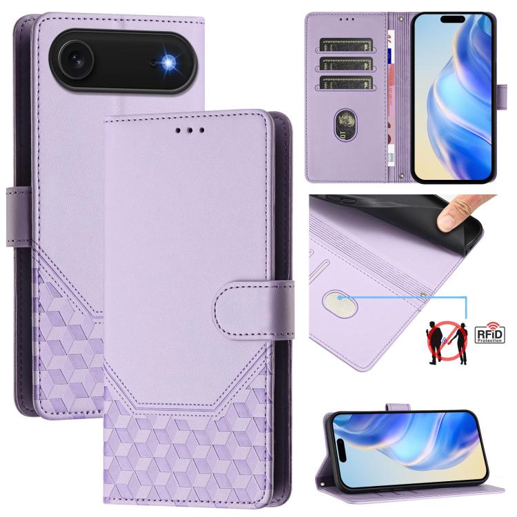 蜂巢壓紋RFID皮革手機殼，適用於iPhone 17e / 16e、iPhone 17 Pro Max、iPhone 17 Pro、iPhone 17、iPhone Air、iPhone 16 Pro Max、iPhone 16 Pro、iPhone 16 Plus