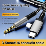 2合1 8針、USB-C / Type-C轉3.5毫米車載AUX音頻轉接線，Type-C，8針轉3.5毫米，長度：1米