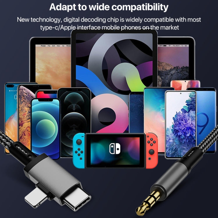 2合1 8針、USB-C / Type-C轉3.5毫米車載AUX音頻轉接線，Type-C，8針轉3.5毫米，長度：1米