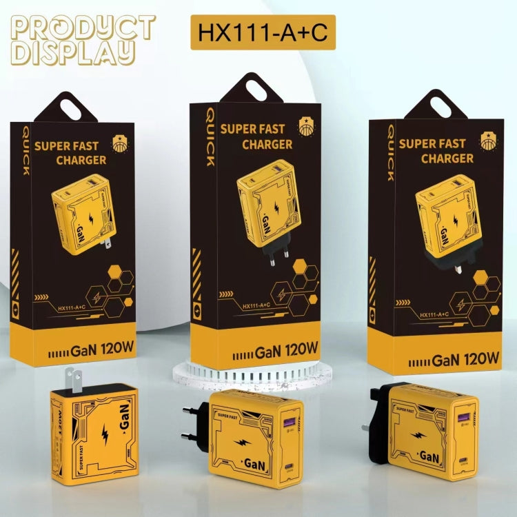 HX111 120W USB、Type-C GaN 超快速充電器，美規插頭，歐規插頭，英規插頭