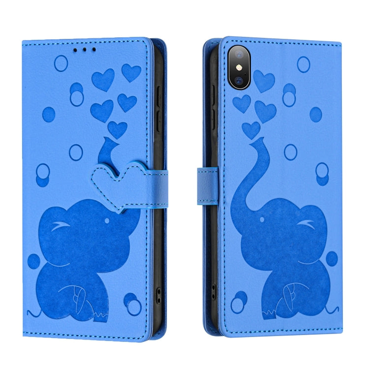 卡通大象壓紋皮革手機殼，適用於iPhone XR、iPhone XS Max、iPhone 8 Plus / 7 Plus