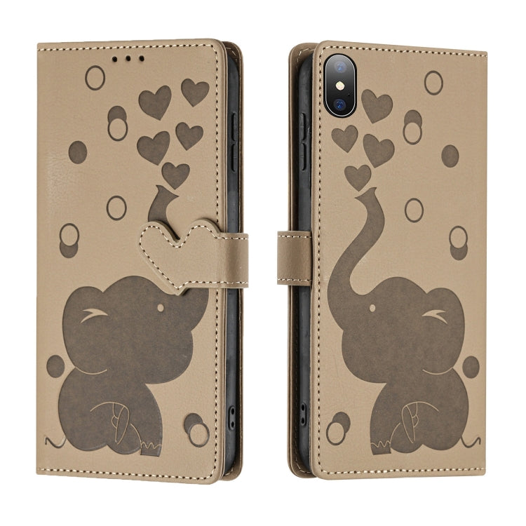 卡通大象壓紋皮革手機殼，適用於iPhone XR、iPhone XS Max、iPhone 8 Plus / 7 Plus
